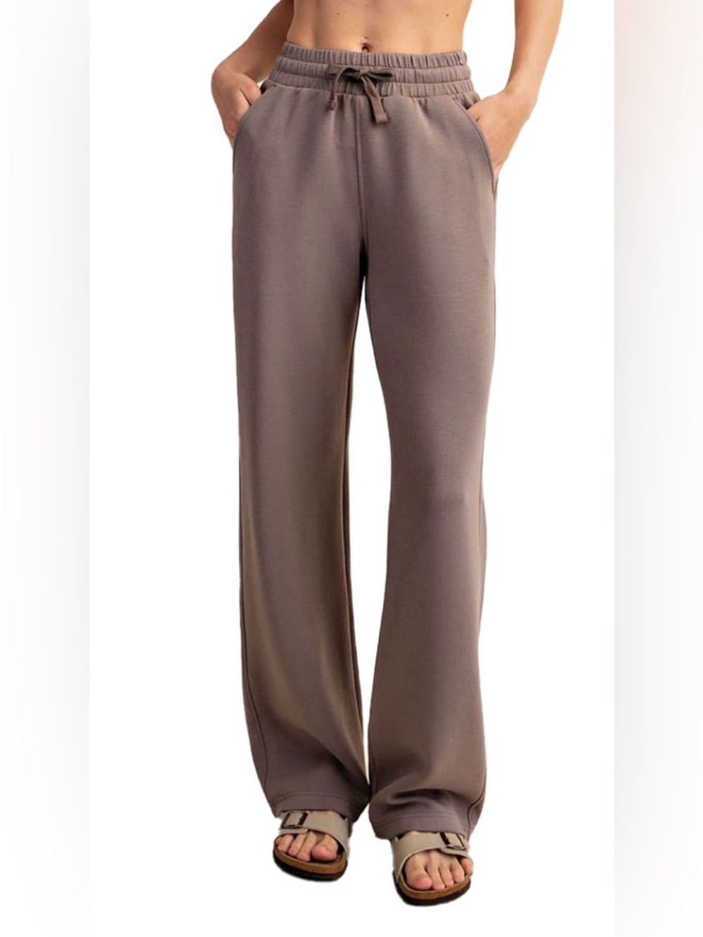 Coordinating Sweatsuit-includes Relaxed Drawstring Pants and Sweatshirt in Mocha